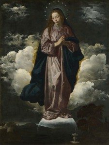 “Following her you do not stray;              Invoking her you do not despair;  Thinking of her, you do not wander;  Upheld by her, you do not fall; Shielded by her, you do not fear; Guided by her, you do not grow weary; Favored by her, you reach the goal” 	(St. Bernard The Immaculate Conception (Diego Velázquez, 1618–1619)